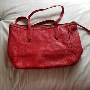 Fossil Red Pebbled Cowhide Satchel Purse EUC